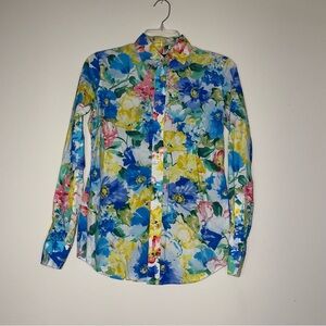 Polo Ralph Lauren Floral Tropical Multicolor 100% Cotton 2 Button Up Preppy